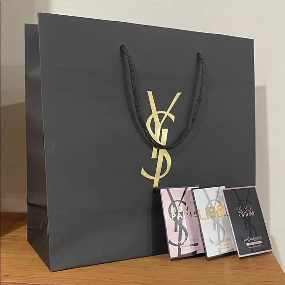 🦁 YSL Black LARGE Gift Bag with Perfume Samples - Picture 1 of 13